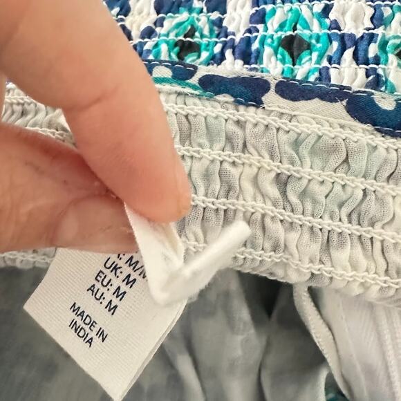 Lucky Brand Maxi Dress Long Smocked Tiered White Turquoise Ruffle Boho Medium - Picture 9 of 14